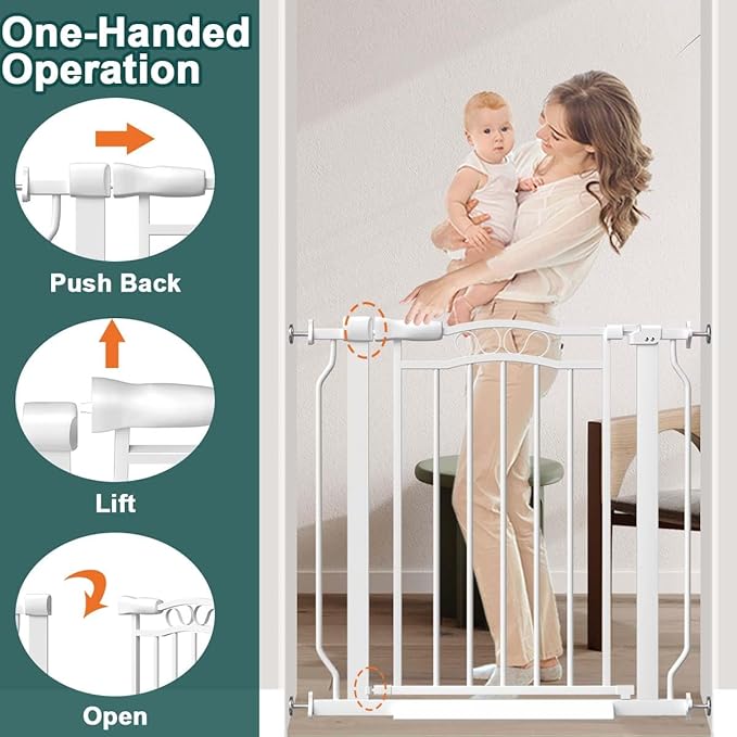 Fairy Baby 29.5"-43.7" Extra Wide Baby Gate No Drilling, 30" Tall Auto Close Press Mounted Baby Gate for Doorways, Adjustable Width Walk Through Dog Pet Gates, White
