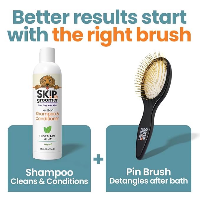 Pin Brush for Dogs, Gentle Dog Brush for Long Haired Dogs – Routine Essential for Goldendoodles, Poodles & Doodles, No-Scratch Rounded Pins for Sensitive Skin, Flexible Cushion Base – Skip the Groomer