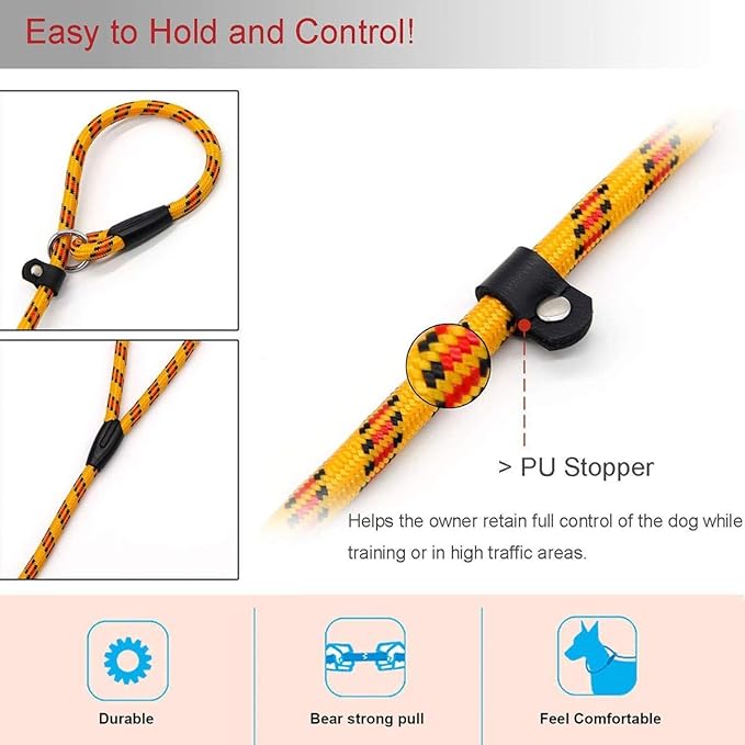 Coolrunner Dog Rope, 5 FT Slip Lead, Adjustable Pet Nylon Leash for Small Medium Dogs 10-80 lb Walking(Yellow)