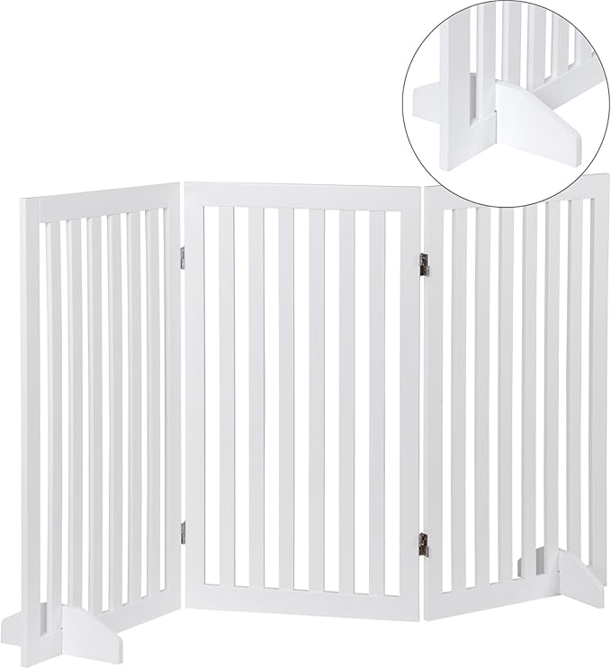 Freestanding Pet Dog Gate, 3-Panel/ 4-Panel Wooden Folding Fence for Hallway,Doorway,Hall,Stair,24 Inch Height Indoor Foldable Dog Fence