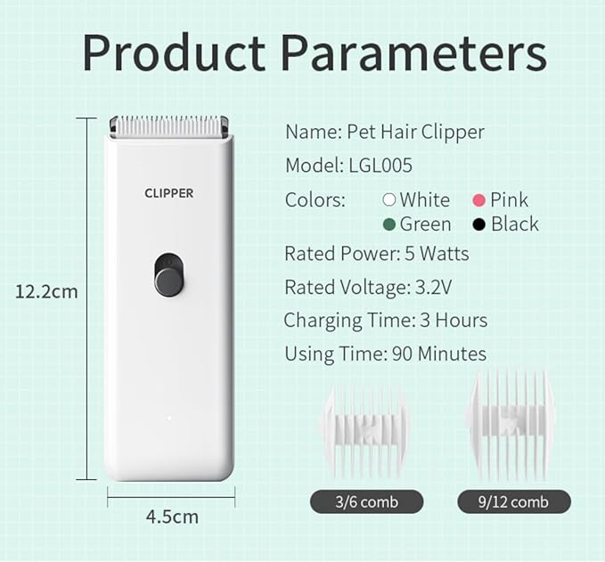 Handy Pet Hair Trimmers Recommended By The Vet,Super Quiet Long Lasting Powerful Dog Clippers(Waterproof USB Rechargeable Grooming Shavers for Dogs and Cats with Matted Coats) White