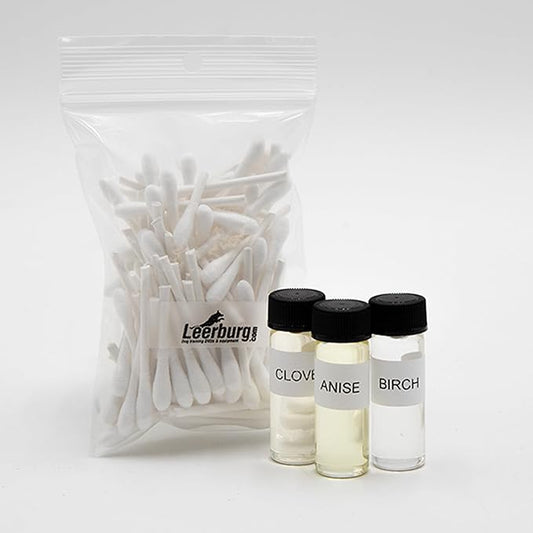 Leerburg AKC/NACSW/CKC/UKC Scent Work Refill Kits, Essential Oils & Swabs for Dog Training - Scent Work Training Essential Oils Vary with Dog Sport Kit: Anise, Clove, Birch, Cypress, Myrrh, Vetiver