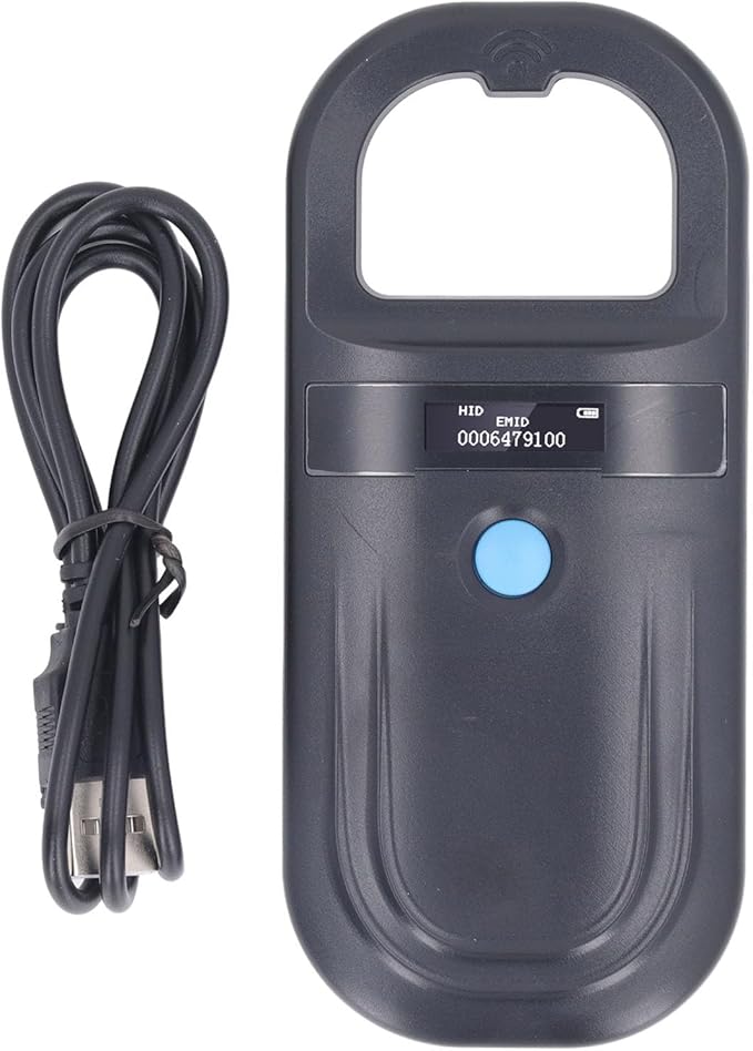 Pet Microchip Reader, 134.2KHz ISO11784 85 FDX B EMID Handheld Animal ID Reader, Rechargeable Pet Tag Scanner, 128 Sets Data Storage, for Dog Cat Pig Sheep Ox