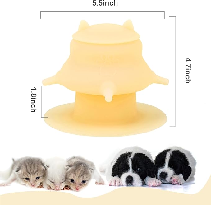 Puppy Milk Feeder,Dispenser Food Grade Silicone with 4 Dummy Nipples 230ml Capacity,Leak Proof Ideal Height Strong Suction,Puppy Milk Feeding Station for Newborn Dogs(Orange)