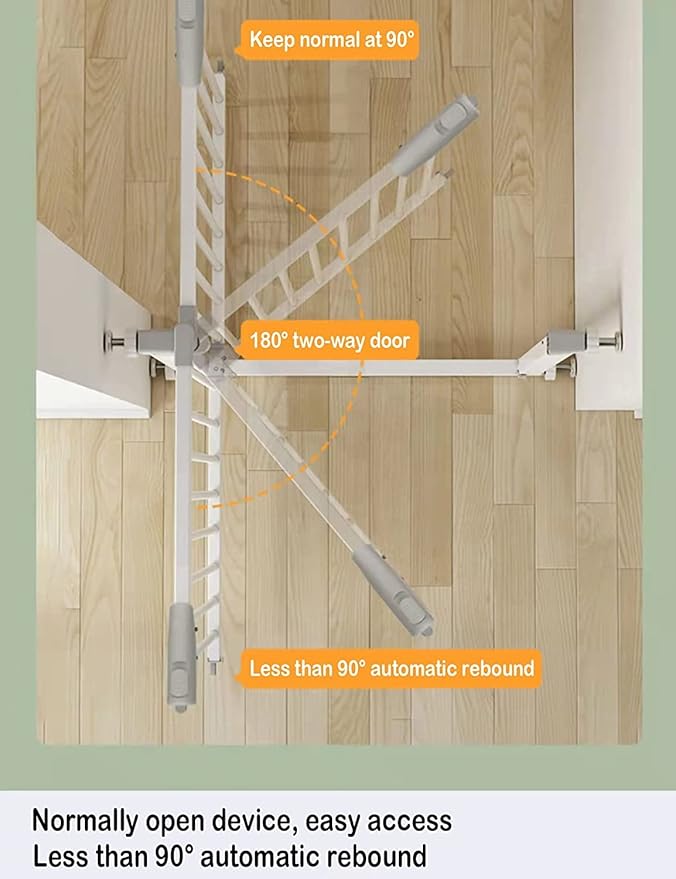 Adjustable Baby Gates for Doorways Stairs and House, Auto Close Safty Gates, Extra Tall and Wide Child Gate, Tall White Pet Gate, Metal Baby Gate Dog Gate, Pressure Mount.