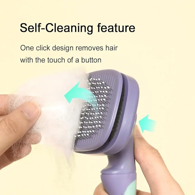 One for Pets 360-degree Rotating Head Self-Cleaning Dog&Cat Slicker Brush, Cat Brush with Release Button, Indoor Cats Shedding, for Cat and Dog Grooming (Purple & Blue)