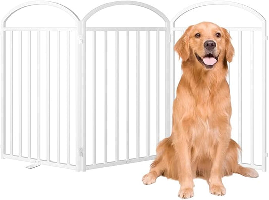 3 Panles Full Matel Freestanding Dog Gates, 72" Extra Wide 32" Tall Free Standing Dog Pet Gate for Indoor & Outdoor. Foldable Pet Fences for Doorways, House, Stairs, Porch, Deck, Yard