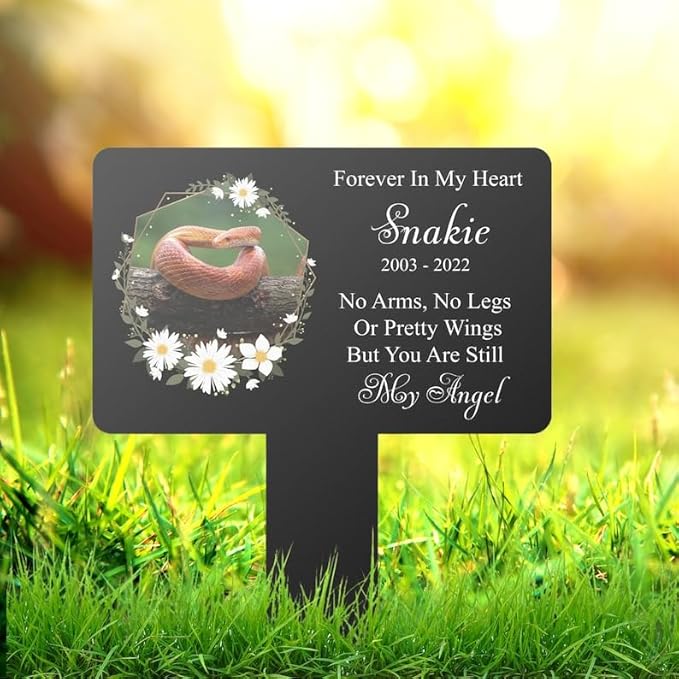 Personalized Snake Memorial Stake Custom Snake Photo Forever In My Heart Metal 12x12 inch Pet Grave Marker Snake Loss Gift Sympathy Gift for Snake Lover (Style 16)