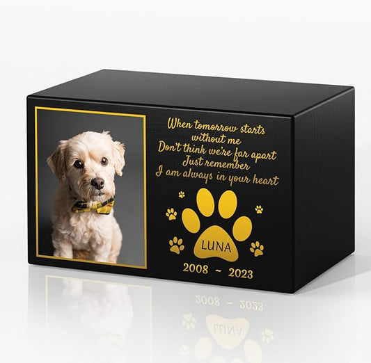 Bemaystar Custom Pet Urns for Dogs Ashes Small - Personalized Pet Memorial Box with Photo, Pet Cremation Urn Box, Wood Keepsake Urn for Pet Cremation, Sympathy Gift for a Pet Weight of Up to 50 lbs