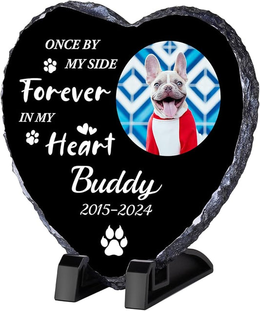 Pet Memorial Stones for Dogs, Dog Memorial Stone Outdoor, Pet Headstones for Dogs, Memorial Gifts for Loss of Dog, Custom Stone Picture Frame Plaque with Name/Text