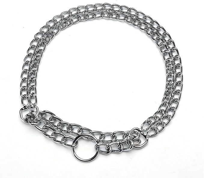 Silver Dog Chain Collar for Medium Dogs, Training Double Row Chains Choker Collar Heavy Duty Metal Slip Choke Collar Martingale Collars for Small Medium Large Dog, D2.5mm