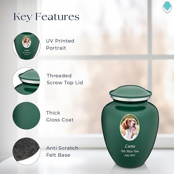 Geturns Embrace Personalized Picture Urn for Small Pets I Green Photo Cremation Urns for Dogs and Cats I 44 lbs
