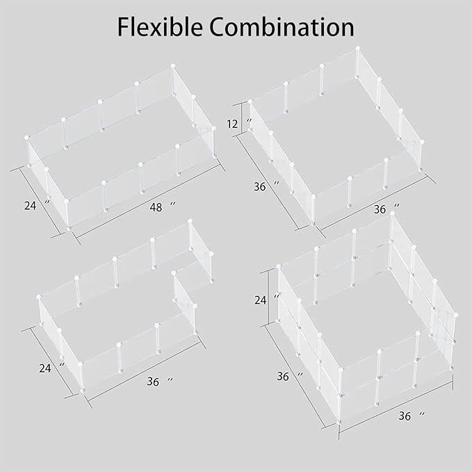 Transparent Clear Small Animal Playpen, Guinea Pig Cages, Puppy Dog Playpen, Pet Playpen, Rabbit Bunny Indoor Fence Pen Enclosure, White Clear Plastic Playpen,12X12 Inch, 12Panels