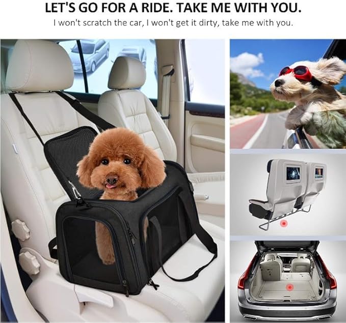 Most Airline Approved Cat Carriers Dog Carriers Soft-Sided Pet Travel Carrier for Puppies/Kittens/Rabbits, 5-Sided Breathable Mesh, Self-Locking Zippers, 17''X11''X11''