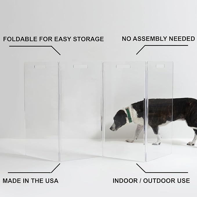 Hiddin Clear Acrylic Dog Gate - High Zig Zag Clear Pet Gate for Home 4 Panels - Sturdy Free-Standing Design - Modern Acrylic Dog Pen - Transparent Pet Gates for Home - Safe & Stylish