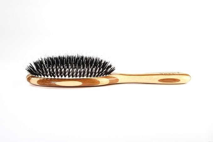 Bass Brushes | Shine & Condition Pet Brush | 100% Natural Bristle + Nylon Pin | Pure Bamboo Handle | Medium Oval | Striped Finish | Model 53P-SB