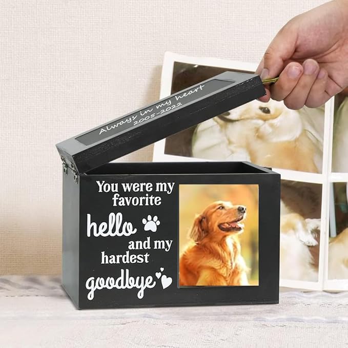 Pet Memorial Urns for Dog or Cat Ashes, Wood Dog Urns for Ashes, Pet Urn with Photo Frame, Memorial Keepsake Memory Box with Key and Lock, Personalized Pet Cremation Urn, Keep Your Pet Close Forever