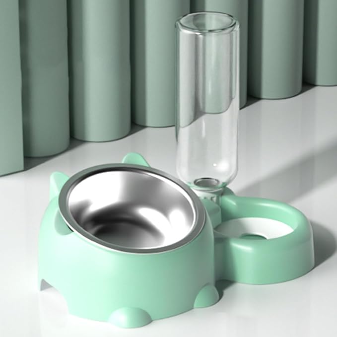 Dog Bowls, Cat Food and Water Bowl Set 16 Degree Tilted Dog Dish with Water Dispenser Automatic Dispenser Bottle Spill Proof Pet Feeder for Cats and Dogs