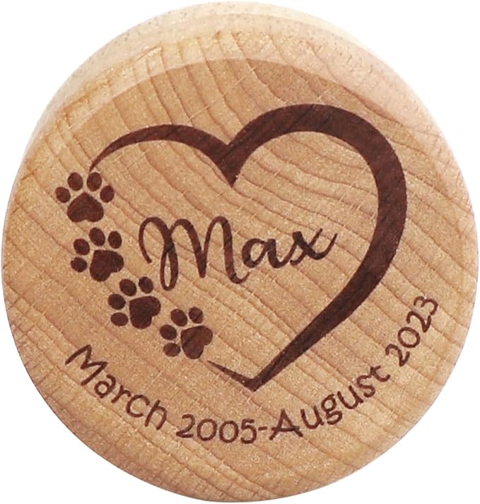 Wooden Dog Memorial Box, Pet Keepsake Box with Pet Paw Engraving Tooth and Hair Case Urn Memorial Gift (Cutom Pet Name)
