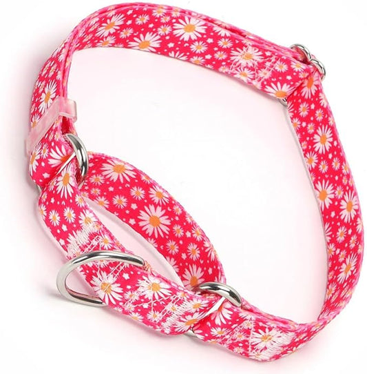 Red Martingale Collars for Dogs, Daisy Print No-Slip Escape Proof Choke No Pull Soft Nylon Training Dog Collars for Small Medium Large Breed Pet Dogs, S