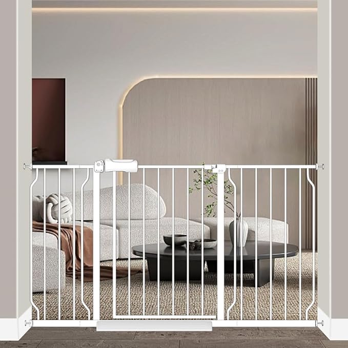 Fairy Baby Extra Wide Baby Gates 53-57.5 inch, Auto Close Child Safety Gates for Stairs Banister Doorways Hallway, Adjustable Metal Dog Gate with Door for Kids or Pets
