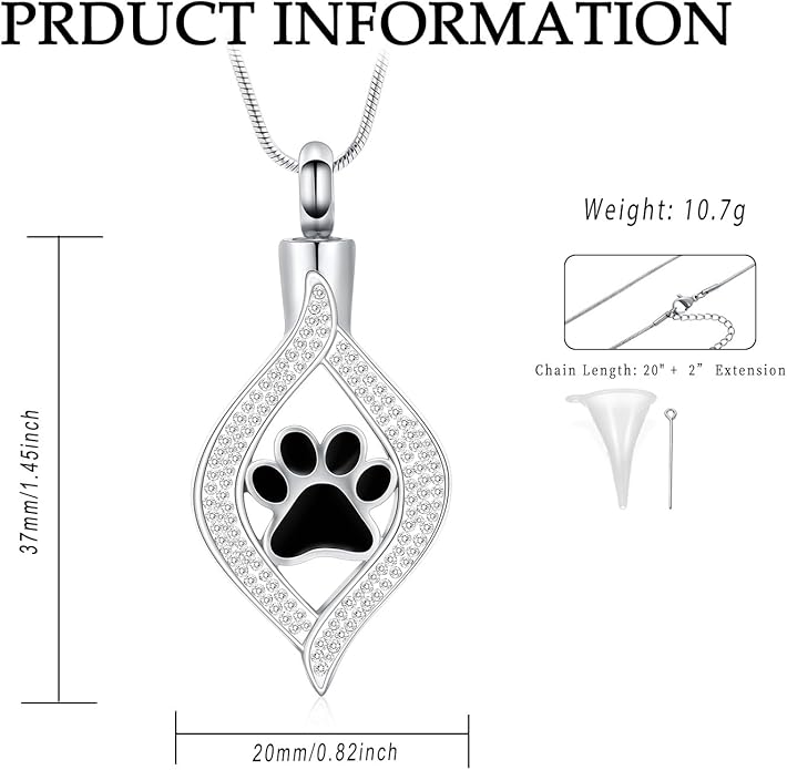 Cremation Jewelry for Ashes The Eye of My Heart Urn Necklace Keepsake with Dog/Cat Paw Memorial Urn Jewelry Stainless Steel Necklace Memorial for Pet Gift for Men Women