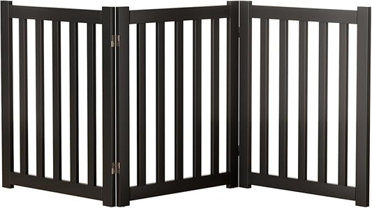 3-Panel Solid Wood Dog Gate - Freestanding Folding Pet Gate for Doorways, Stairs, Indoor, 24" Height, No Installation Needed, Black