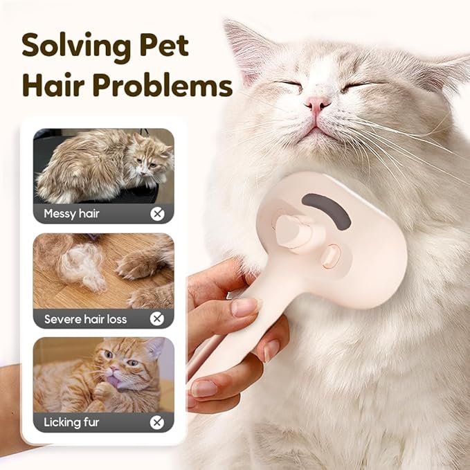 3 in 1 Pet Grooming Brush with Fine Mist Spray, Deshedding Tool for Dogs & Cats, Hair Removal Grooming Tool for Long Short Hair Pets (Pink)