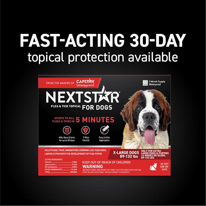 CAPSTAR Flea Treatment for Dogs Over 25 lbs (6 Doses) + NEXTSTAR Flea and Tick Prevention for X-Large Dogs 89-132 lbs (3 Doses) Bundle
