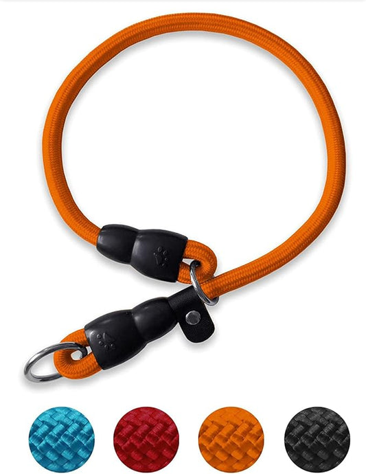 Slip Collar, Dog Choker Collar, Nylon Dog Training Collar with Slidable Stopper No Pull Dog Collars Martingale Collars for Small Medium Large Dogs, Orange, S