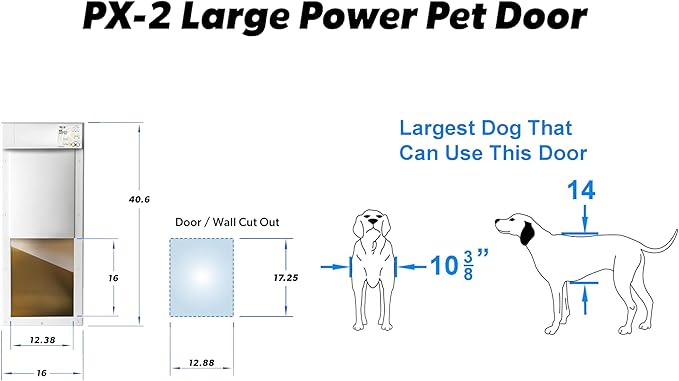 Power Pet Automatic Electronic Pet Door by High Tech Pet - Pet Operated Dog Door, High Security, Air Tight, for Large-Sized Dogs 30-100 lbs. (12 1/4" x 16" Pet Opening), Easy Door Install - PX-2C