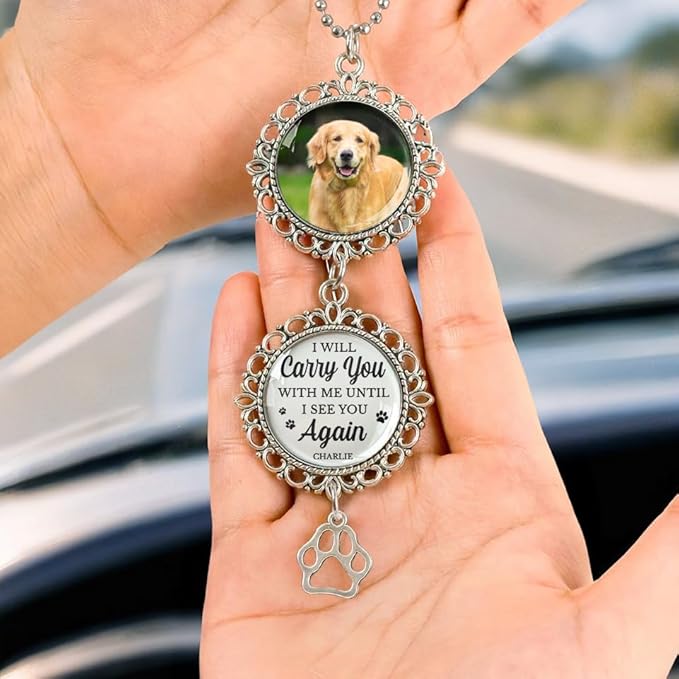 Custom Photo Forever in My Heart, Personalized Pet Memorial Car Hanging Ornament, Loss of Dog Sympathy Gift, Dog Passing Away Gifts, Remembrance Bereavement Keepsake for Loss of Pet