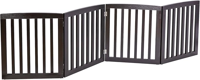Freestanding Pet Dog Gate, 3-Panel/ 4-Panel Wooden Folding Fence for Hallway,Doorway,Hall,Stair,24 Inch Height Indoor Foldable Dog Fence (Brown, 4 Panel 24“)