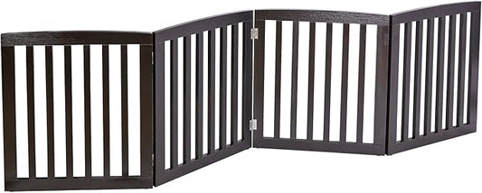 Freestanding Pet Dog Gate, 3-Panel/ 4-Panel Wooden Folding Fence for Hallway,Doorway,Hall,Stair,24 Inch Height Indoor Foldable Dog Fence (Brown, 4 Panel 24“)