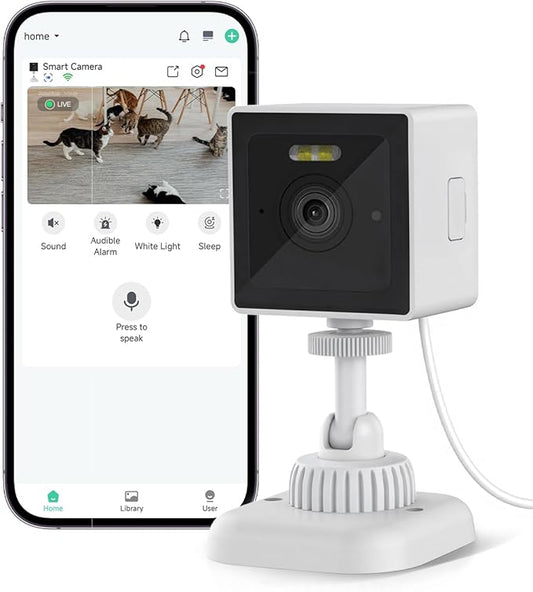 Outdoor/Indoor Smart Security Camera, 2K Cat Camera, 2.4GHz with Night Vision Pet Camera, Motion Detection for Pet Monitor, Cloud & SD Card Storage, Compatible with Alexa