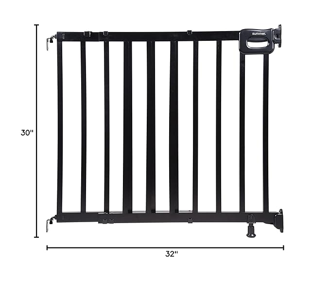 Summer Infant Deluxe Stairway Simple to Secure Safety Pet and Baby Gate,30'-48' Wide, 32' Tall, Install on Wall or Banister in Doorway or Stairway,Hardware Mount, Auto Close Walk-Thru Door-Black Wood