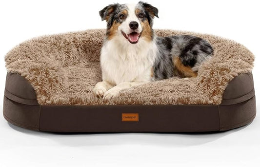 Orthopedic Dog Beds for Large Dogs, 41" x 32.6" x 7.7" Supportive Dog Sofa Bed with 28D Egg-Crate Foam, Removable Washable Cover, Waterproof Lining, for Puppy,Senior,Sick, Brown