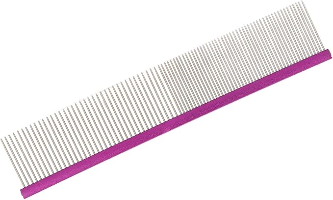 Pet Steel Comb Dogs and Cats, Professional Dog Grooming Comb For Shedding Tangles Knots, Pet Dematting Comb with Rounded Teeth and Non Slip Grip Handle for Long Haired Breeds(Purple 19cm/7.5in)