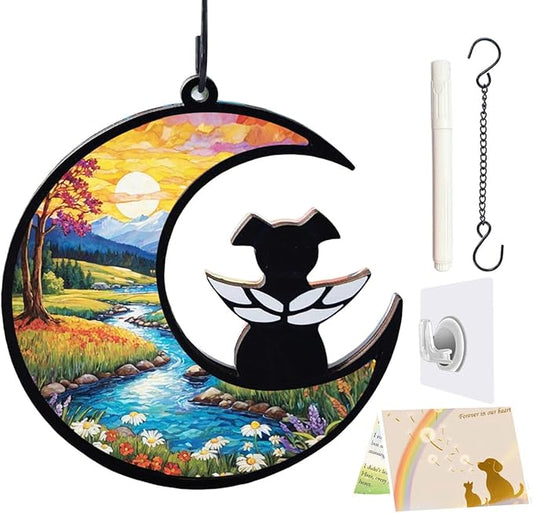 Dog Memorial Suncatcher, Loss of Dog Sympathy Gift for Pet Lovers, Cats Remembrance Ornament, Pet Memorial Gifts, Natural Landscape