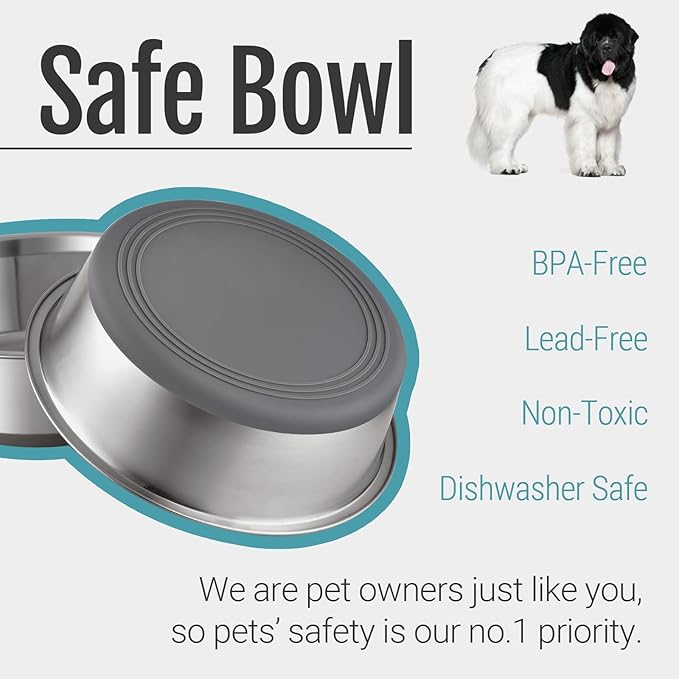 PEGYY11 Nonslip Stainless Steel Dog Bowls, 11.4 US Cup, 4 Count