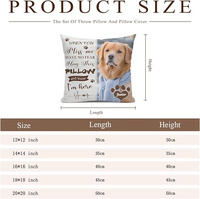 Alienc Personalized Dog Memorial Pillow with Photo - Custom Pet Memory Gift, Soft Sympathy Gift for Loss of Dog or Cat, Heartfelt Remembrance Throw Pillow