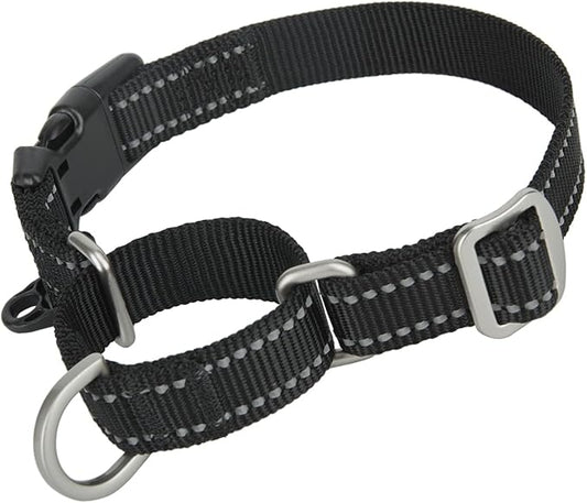 Martingale Collar Reflective Nylon Collar with Safety Quick Release Buckle,Escape-Proof Anti-Pull for Small Medium and Heavy Duty Dogs(Black,XS)