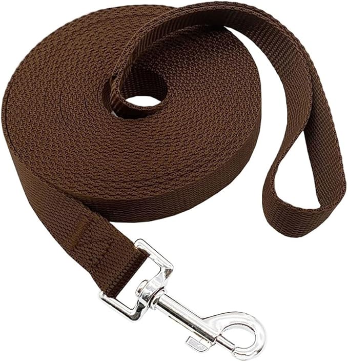 Nylon Training Dog Leash for Small Medium Large Dogs, 15ft 20ft 30ft 50ft Long Leash Dog/Puppy Lead for Obedience Recall Training, Camping (1" x 20ft, Brown)