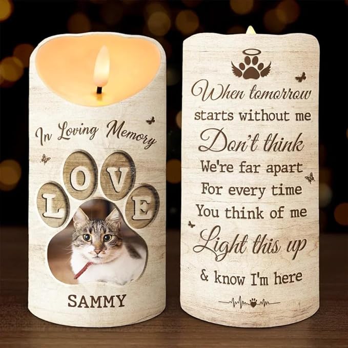 Custom Pet Photo Memorial Dog Cat in Heaven Led Candle Gift for Dogs Mom Cats Mom Pet Owners Memorial Sympathy Led Candle Decor Birthday Christmas Gift for Loss of Dog Cat in Heaven Gifts