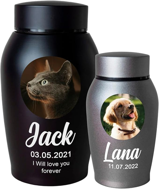 Personalized Cremation Keepsake Pet Ashes Urn Waterproof with Airtight Closure Customized Printed Vase Container Memorial Dog Cat Funeral Decorative (Pet Photo)