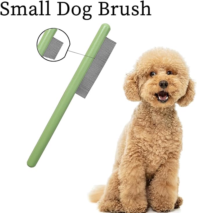 Wooden Small Dog Grooming Brush - Perfect for Shih Tzus, Yorkies, and Maltipoos - Ideal Puppy Hair Brushes for Maltese and Small Breeds (Green)