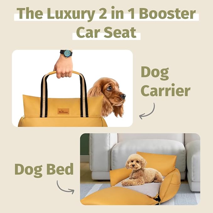 Dog Bed for Car | Waterproof Booster Seat for Small & Medium Dogs Up to 30 Lbs - Yellow