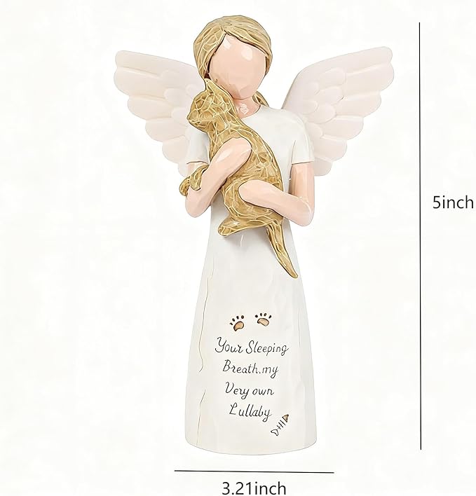 Cat Memorial Gifts for Loss of Pet, Waterproof Resin Angel Holding Cat Figurine, Pet Memorial Statue Sympathy Bereavement Gifts for Grieving Owners & Animal Lovers