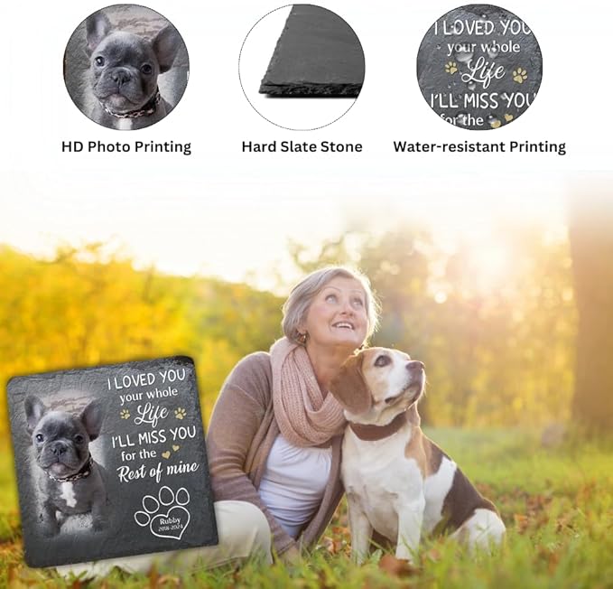 Wrappiness Pet Memorial Stone - I Loved You My Whole Life, Personalized Dog Memorial Gifts, Remembrance Condolences Bereavement Gifts for Loss of Pet Custom Photo (Square 01, Stone with Stand)