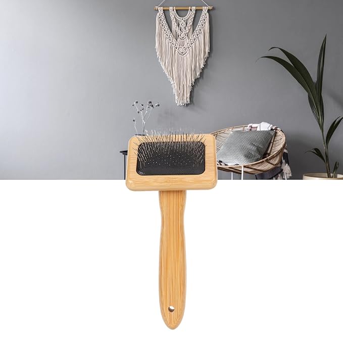 Macrame Slicker Comb with Hole Cushion Finely Polished Bamboo Cleaning Slicker Brush for Pet Tapestry Work Fast and Save Time (Small Size 7.9 X 11.8in)